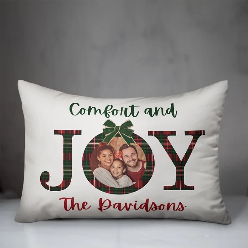 Personalized Comfort and Joy Plaid Pillow
