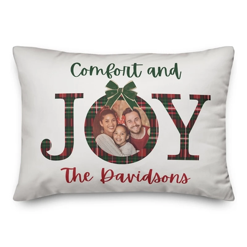Personalized Comfort and Joy Plaid Pillow