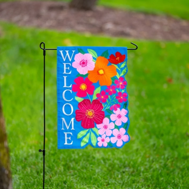 Welcome Floral Cutout Garden Flag