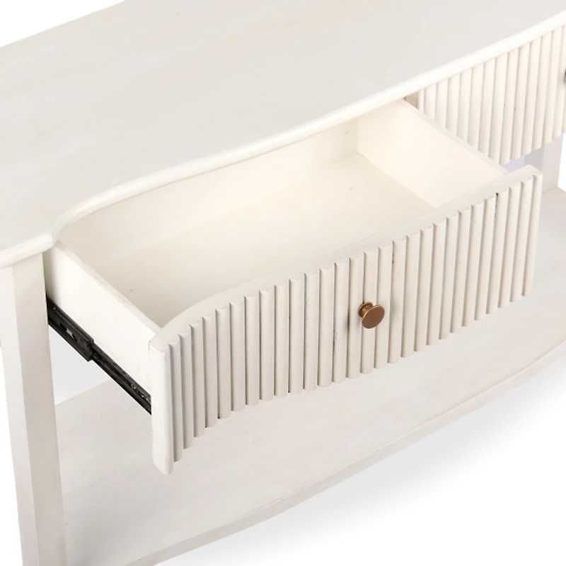 Elizabeth White Ribbed Drawer Console Table