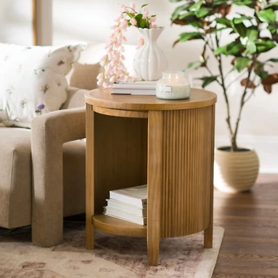 Round Brown Wood Sienna Side Table