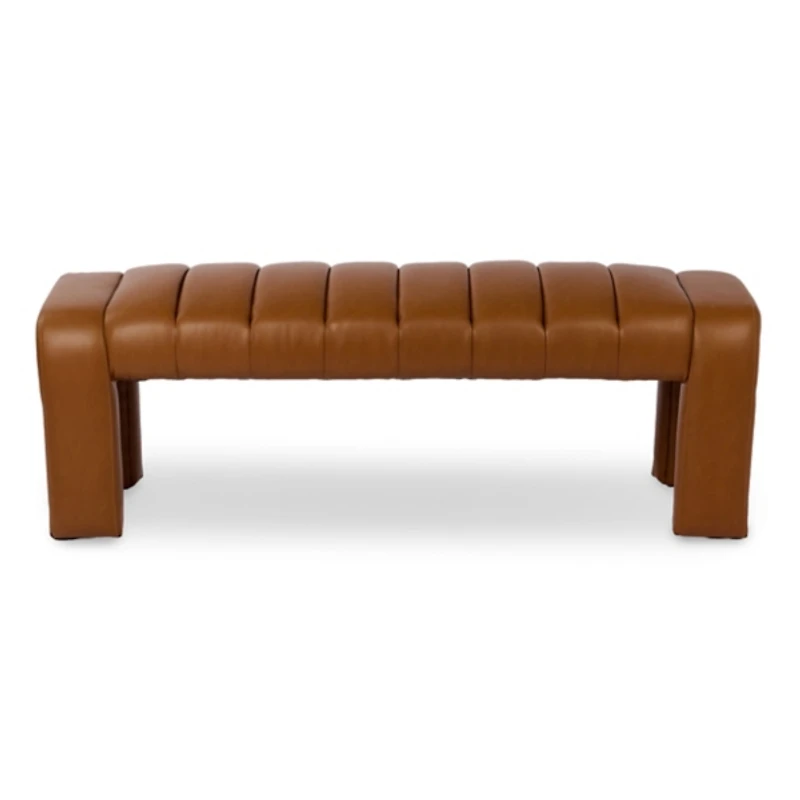 Camel Vienna Channeled Faux Leather Bench