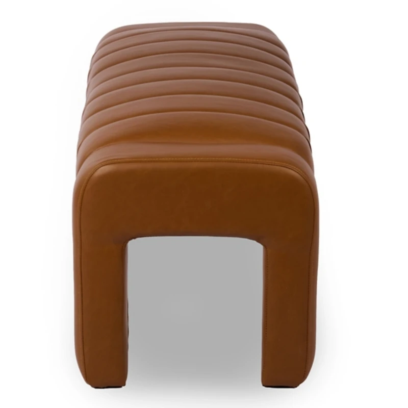 Camel Vienna Channeled Faux Leather Bench