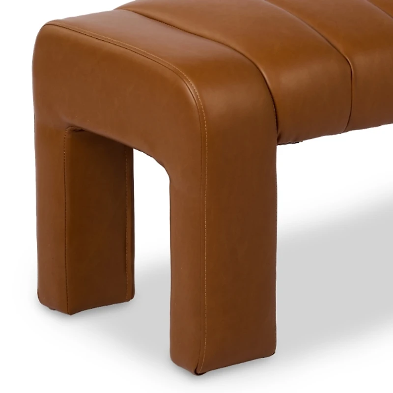 Camel Vienna Channeled Faux Leather Bench