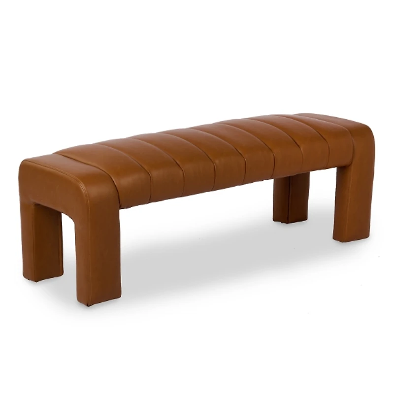 Camel Vienna Channeled Faux Leather Bench