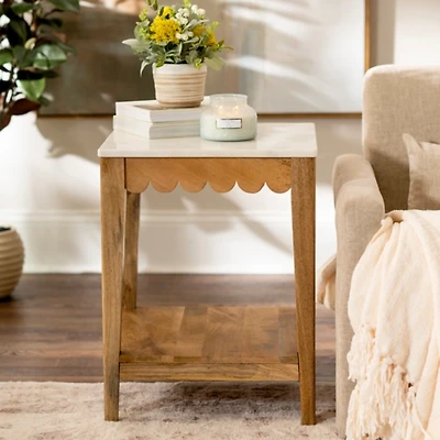 Marble and Wood Ayla Accent Table