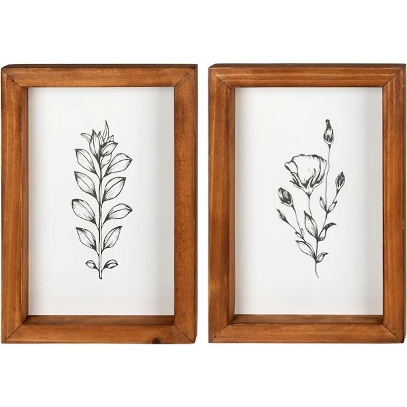 Farmhouse Wildflower Stems Framed Art, Set of 2