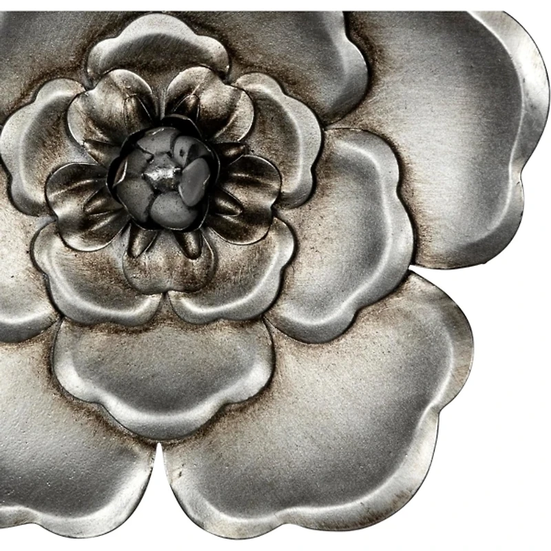 Silver Metal Floral Wall Plaques, Set of 3