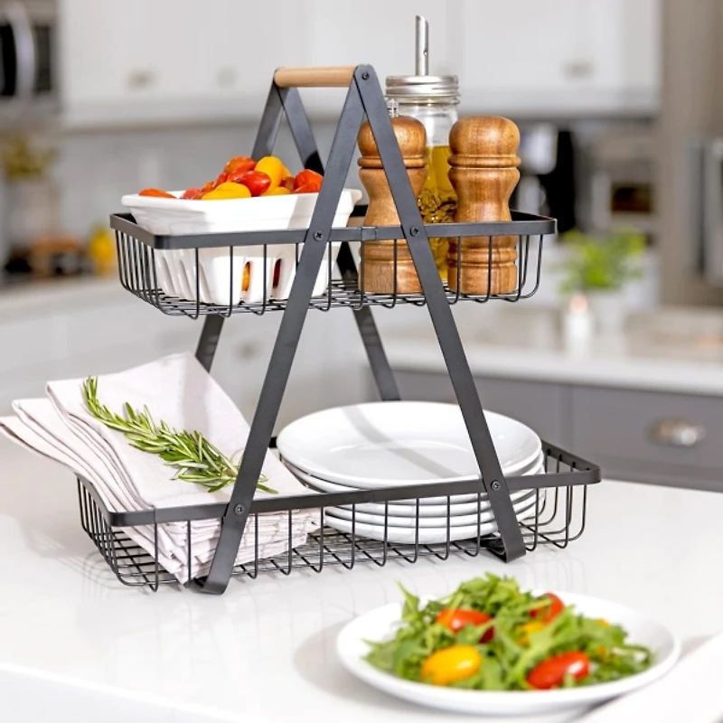 Black Metal 2-Tier Basket