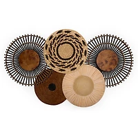 Wood and Rattan Medallions Wall Plaque
