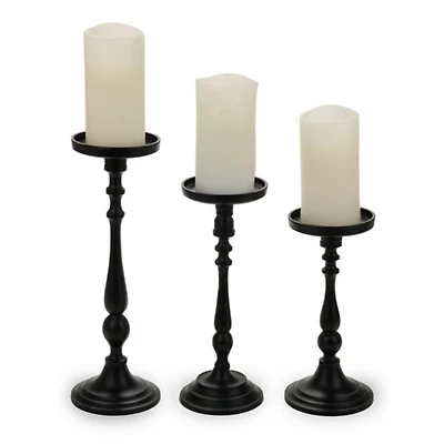 Black Metal Pillar Candle Holders, Set of 3