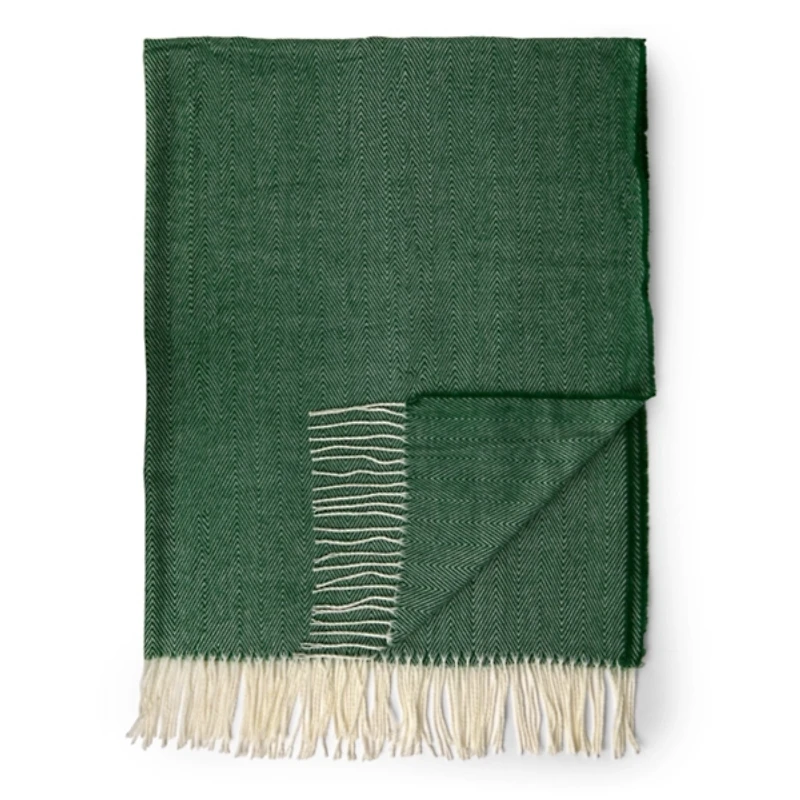 Green Herringbone Fringe Throw