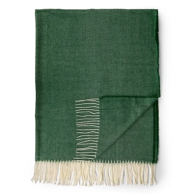 Green Herringbone Fringe Throw