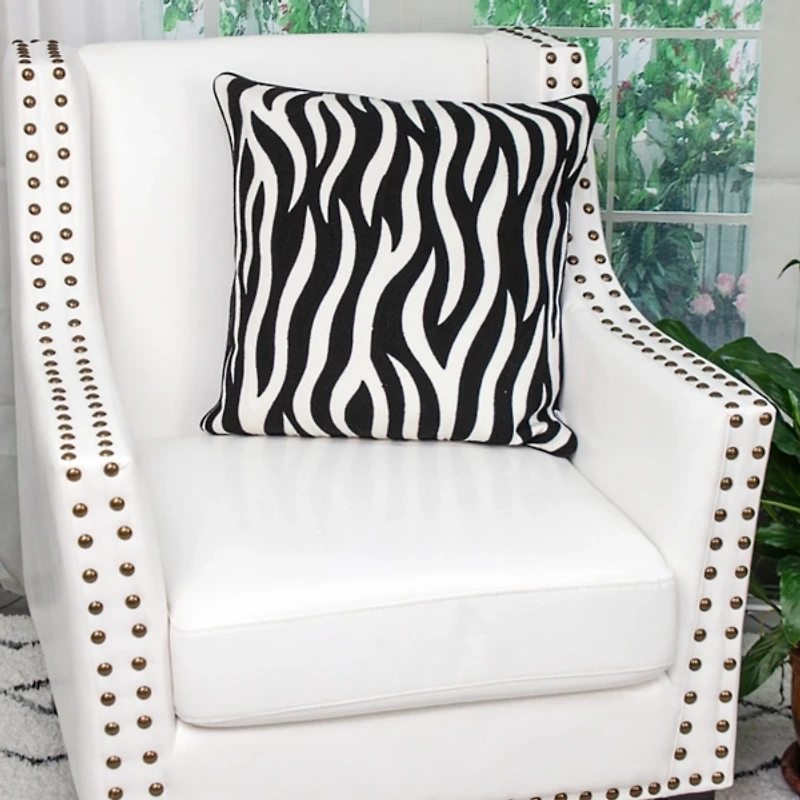 Black and White Zebra Woven Pillow