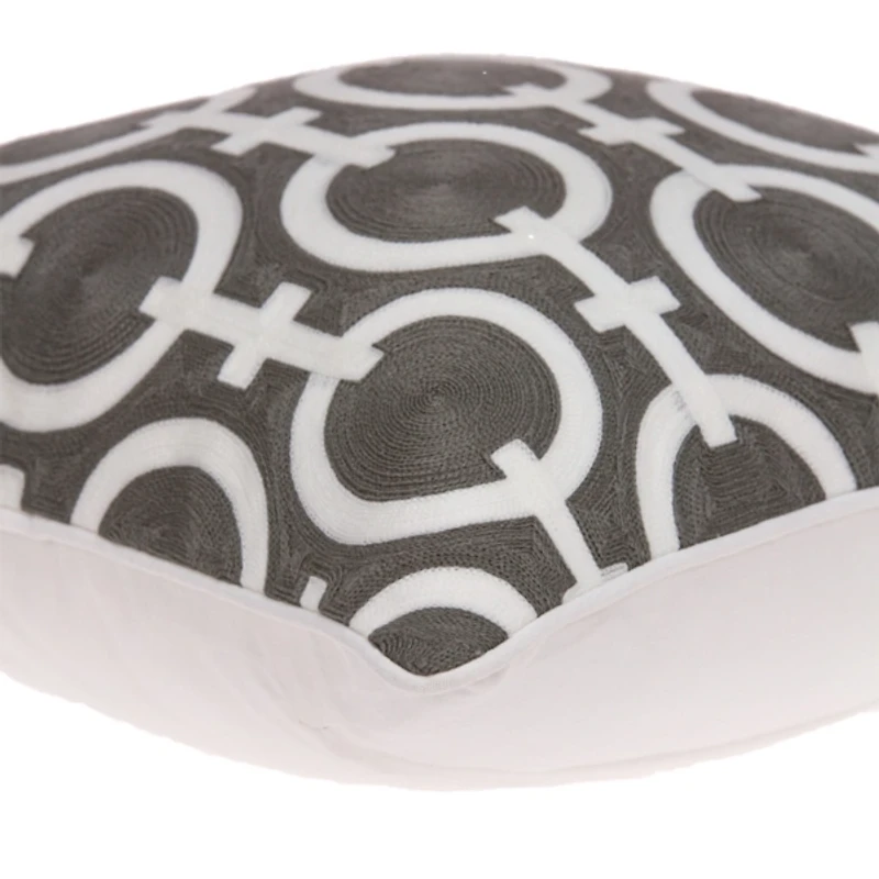 Gray and White Woven Circles Pillow