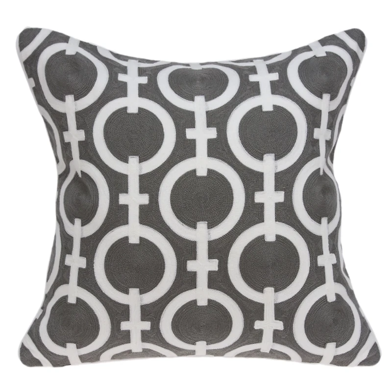 Gray and White Woven Circles Pillow