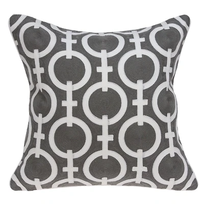 Gray and White Woven Circles Pillow