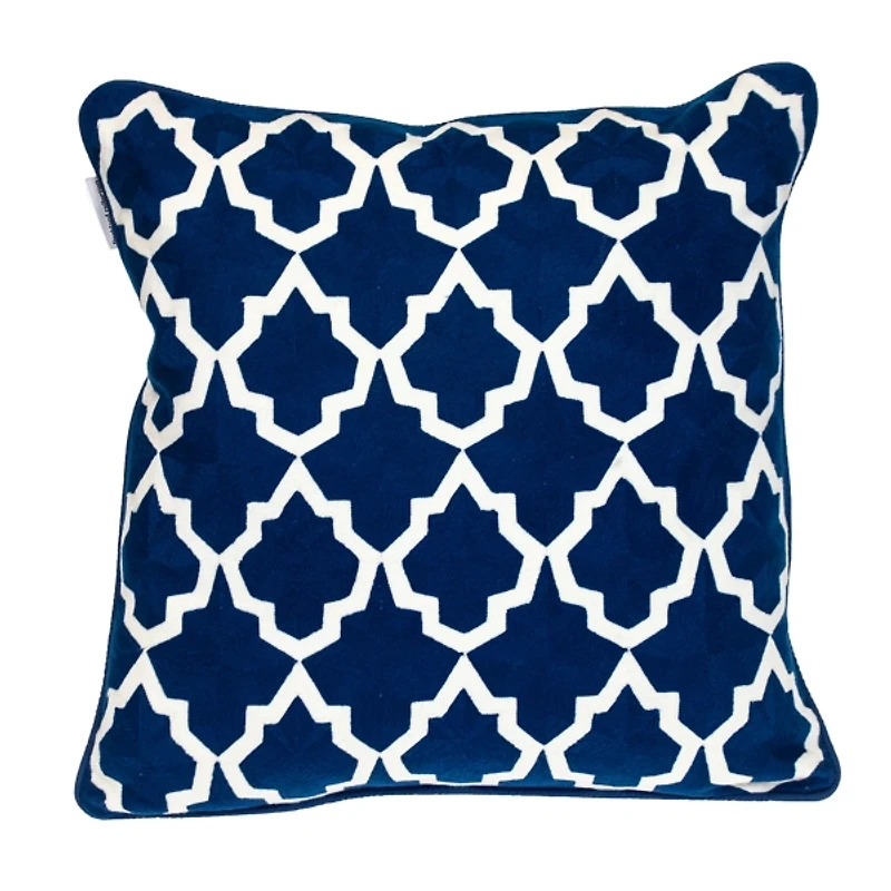 and White Embroidered Geometric Pillow