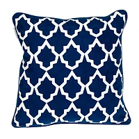 and White Embroidered Geometric Pillow