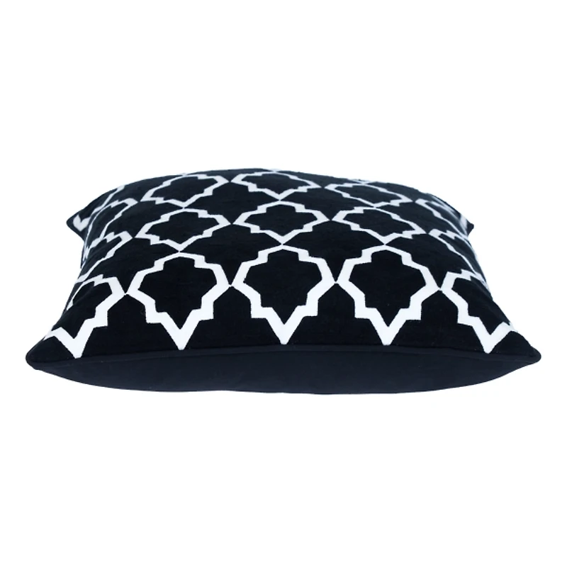 Black and White Embroidered Geometric Pillow