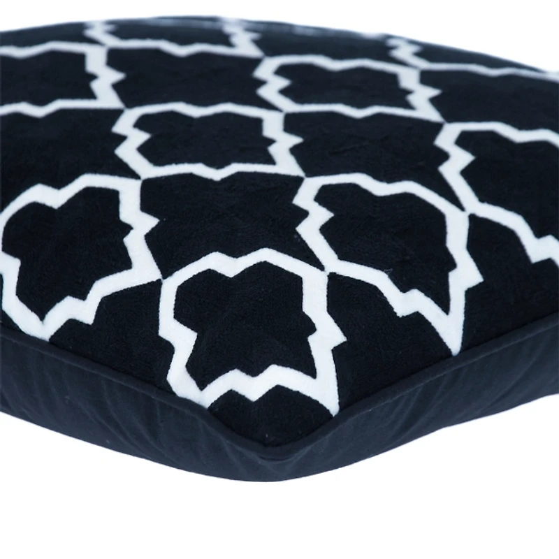 Black and White Embroidered Geometric Pillow