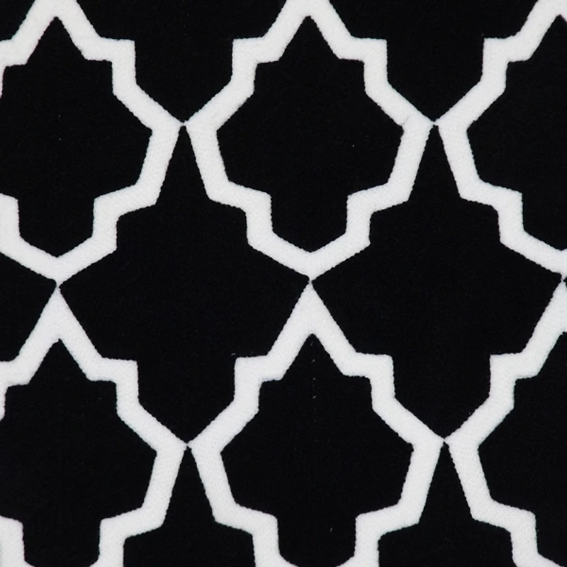 Black and White Embroidered Geometric Pillow