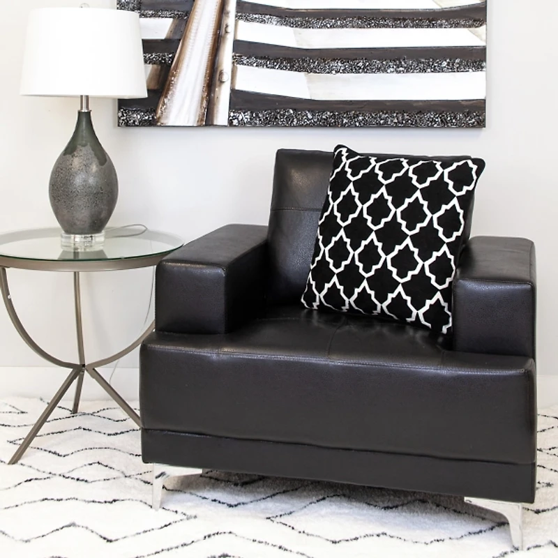 Black and White Embroidered Geometric Pillow