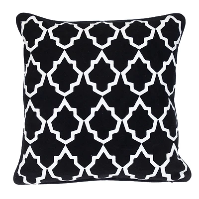 Black and White Embroidered Geometric Pillow