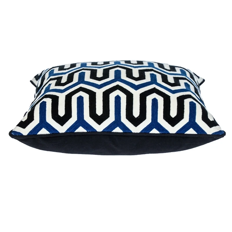 Blue Waves Embroidered Pillow