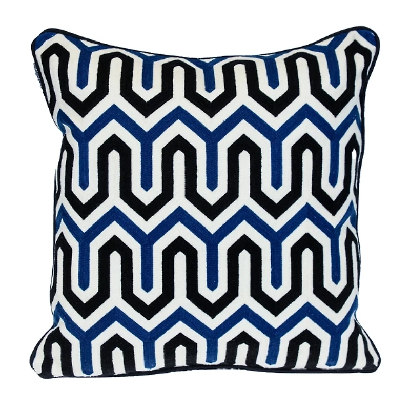 Blue Waves Embroidered Pillow