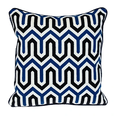 Blue Waves Embroidered Pillow