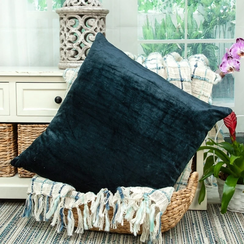 Kyan Blue Velvet Pillow, 18 in.