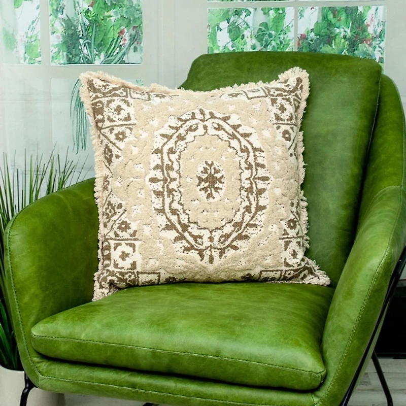 Brown and Beige Embroidered Pillow