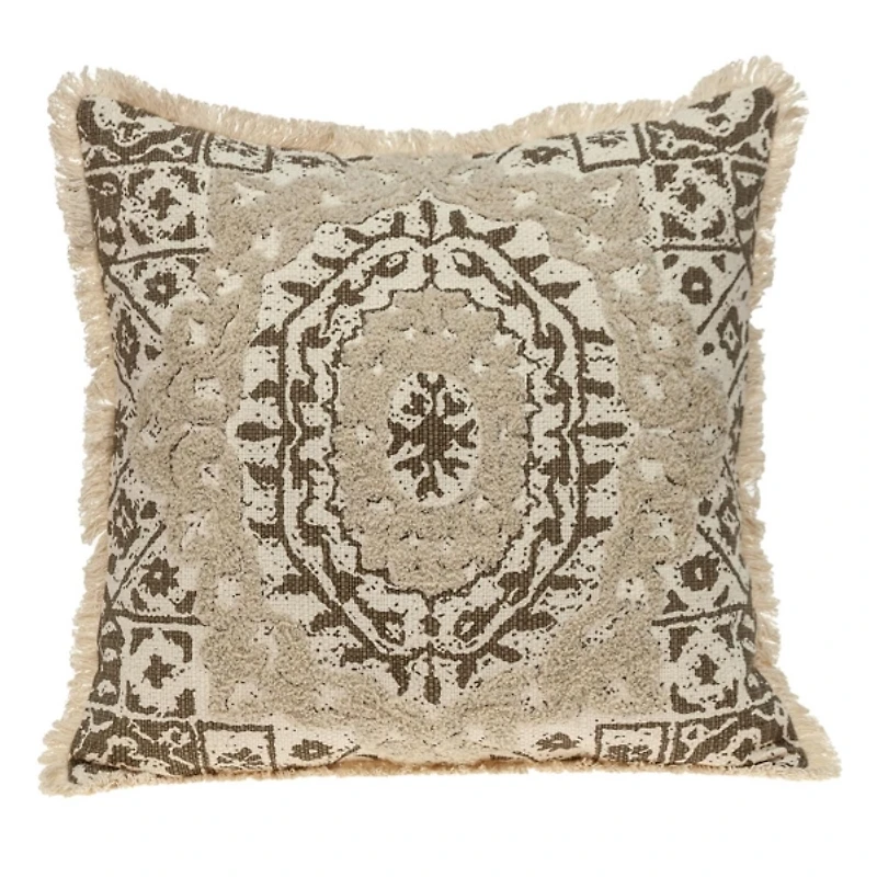 Brown and Beige Embroidered Pillow