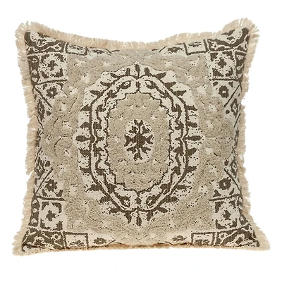 Brown and Beige Embroidered Pillow