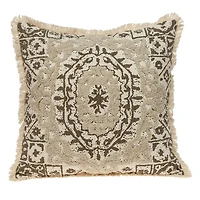 Brown and Beige Embroidered Pillow