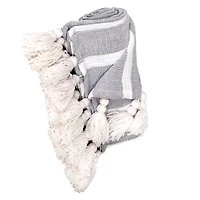 Gray and White Stripe Tassel Throw