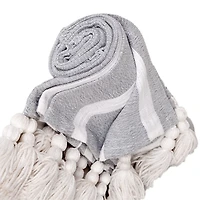 Gray and White Stripe Tassel Throw