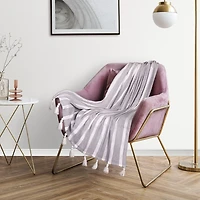 Gray and White Stripe Tassel Throw