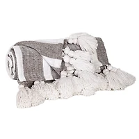 Charcoal and White Stripe Tassel Throw
