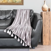 Charcoal and White Stripe Tassel Throw