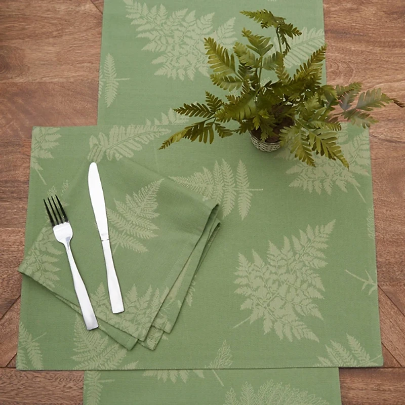 Green Botanical Fern Jacquard Napkins, Set of 6