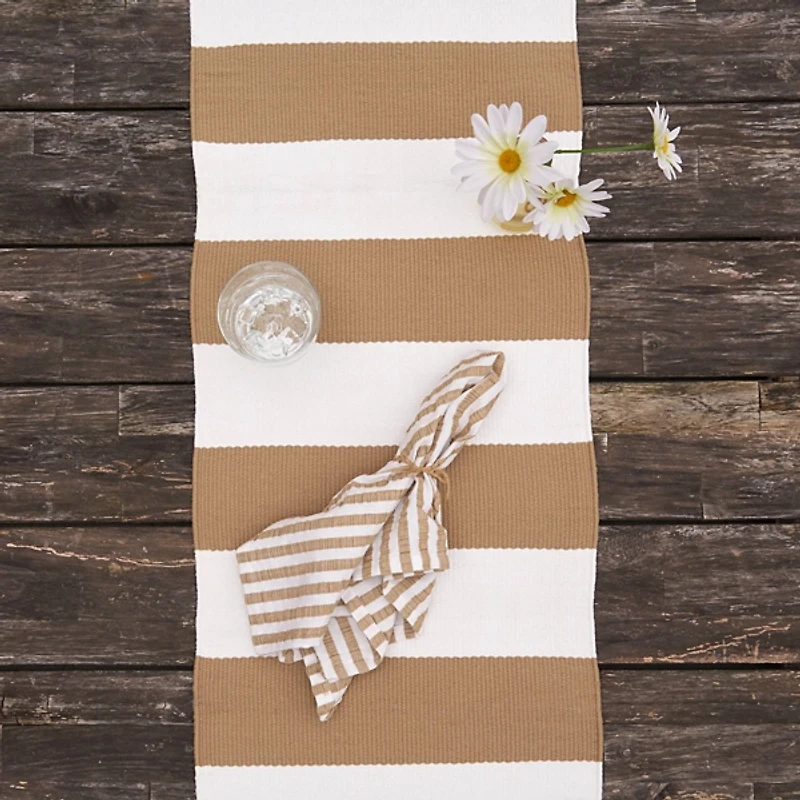 Khaki Cabana Stripe Indoor/Outdoor Table Runner