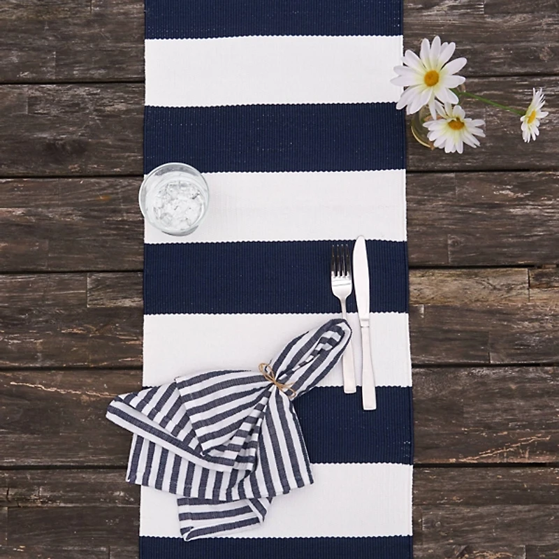Navy Cabana Stripe Indoor/Outdoor Table Runner