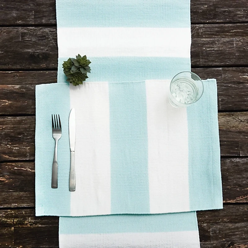 Sky Blue Cabana Stripe Indoor/Outdoor Table Runner