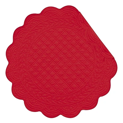 Round Red Quilted Cotton Placemats, Set of 6
