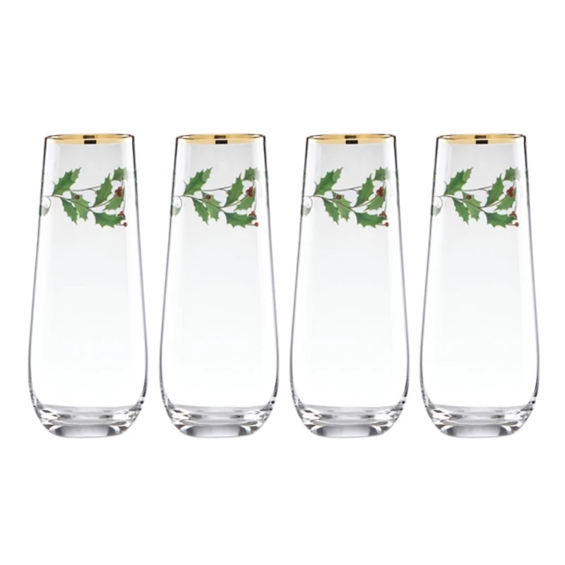 Lenox Holly Stemless 4-pc. Flute Set