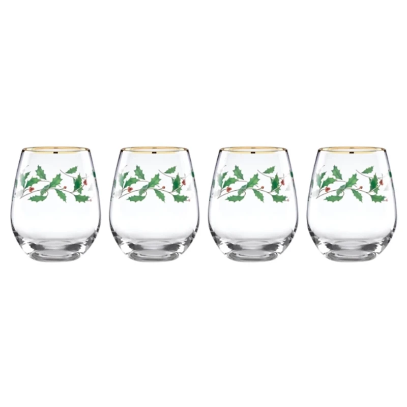 Lenox Holly 4-pc. Stemless Wine Glass Set