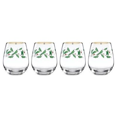 Lenox Holly 4-pc. Stemless Wine Glass Set