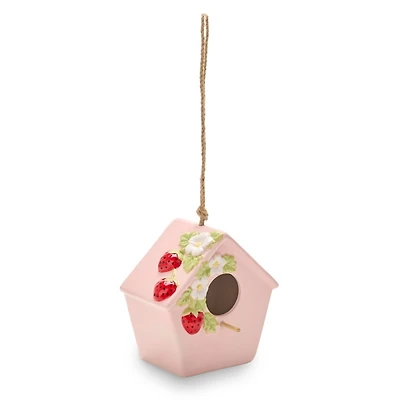 Embossed Strawberries Ceramic Birdhouse